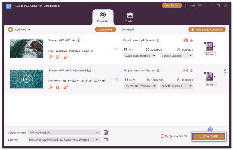 Avvia la conversione da MKV a MP4 o MOV