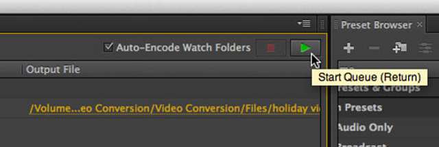 Adobe Media Encoder 시작 대기열