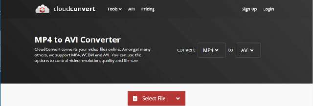 CloudConvert Converter MP4 para AVI