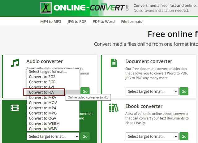 Chuyển đổi sang FLV Online-Convert