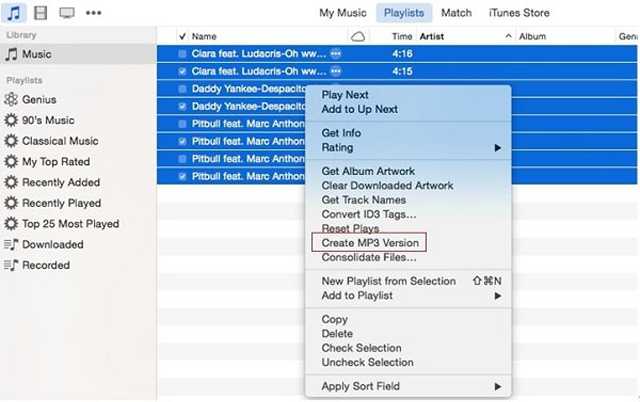 iTunes Create MP3 Version